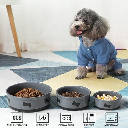 Sweejar Ceramic Dog Bowls with Bone Pattern, Dog Food Dish for Medium Dogs, Porcelain Pet Bowl for Water 35 Fl Oz (Gray)