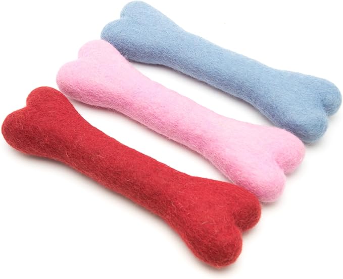 Glaciart One Felted Wool Dog Chew Bone (3 Pcs)| Durable Dog Chew Toy, Puppy Chew Toys for Teething & Dog Teeth Cleaning | Pet Toys Fetch Games & for Anxiety/Boredom | Great for Small or Medium