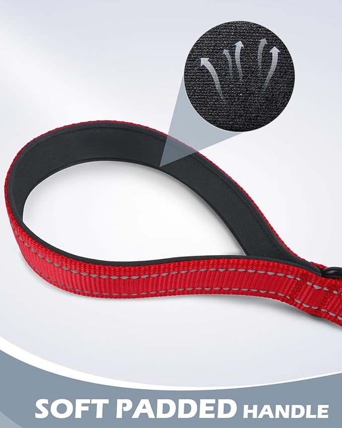 Joytale Strong Short Dog Leash 1FT, 1.2 Inch Wide, Heavy Duty, Padded Handle for Traffic Control, Reflective Leash for Medium and Large Dogs Walking Training, Red