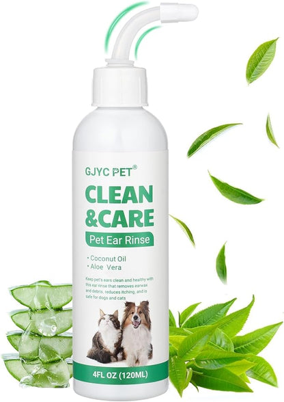 Ear Cleaner for Dogs and Cats with Flexible Long Tube- Ear Infection Treatment, Deep Canal Solution for Ear Mites, Infections, Itch, Wax & Smell, Safe Aloe Vera Formula, 4 oz