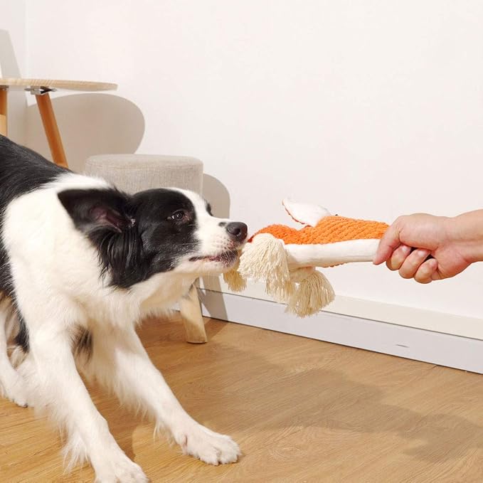 Cute Squeaky Dog Toy, Stuffed Plush Toy for Puppies, Durable Dog Chew Toy for Small, Middle, Large Breed (Orange Fox)
