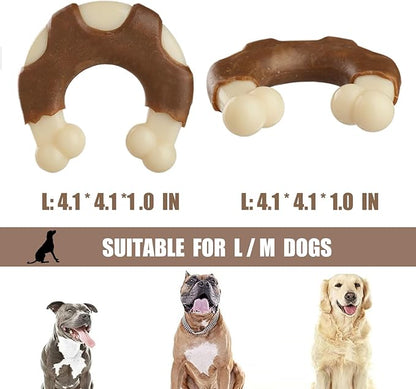 Durable Nylon Dog Toys, 2 Pack Tough Chew Toys for Aggressive Chewers, Beef-Flavored Hoof-Shaped Dog Chew Bones for Large/Medium Breed Dogs, Teeth Cleaning and Anxiety Relief