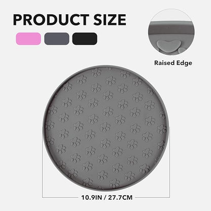 Silicone Pet Food Mat - Waterproof Dog Food Bowl Mat Cat Feeding Mat Thicker Pet Placemat Eating Mat with High Lip to Prevent Spills, Dog & Cat Water Bowl Mat for Messy Drinkers to Protect Floors，Gray