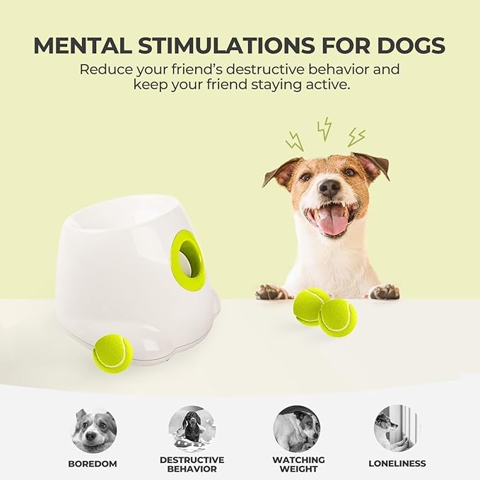 ALL FOR PAWS Automatic Dog Ball Launcher, Interactive Fetch Toy for Small to Medium Dogs, Pet Thrower Machine for Indoor & Outdoor Play, 3 Pcs 2-Inch Balls Included