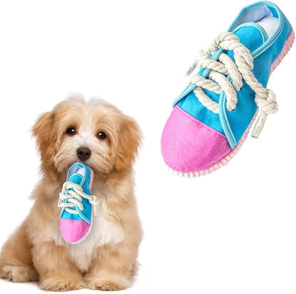 Vocheer Durable Dog Chew Toy - Interactive Squeaky Shoe Toy for Puppy to Medium Dogs, Machine Washable (Blue)