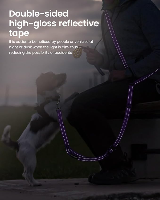 Hands Free Dog Leash, Multifunctional Crossbody Dog Leash, 5.9-9.5Ft Long Waist Belt with Car Seatbelt and Double-Sided Reflective Stitches for Medium and Large Dogs Walking, Jogging(Purple)