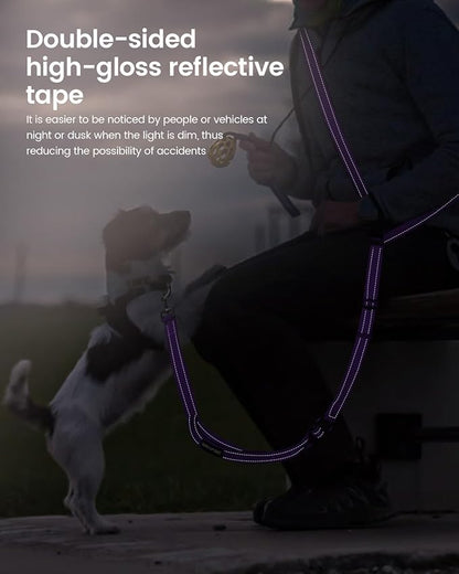 Hands Free Dog Leash, Multifunctional Crossbody Dog Leash, 5.9-9.5Ft Long Waist Belt with Car Seatbelt and Double-Sided Reflective Stitches for Medium and Large Dogs Walking, Jogging(Purple)