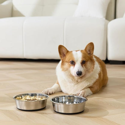 Dog Bowls Durable Heavy Duty Stainless Steel Dog Bowls Non-Slip Basic Bowl for Dogs with Rubber Base (2 Pack, 3 Cups)