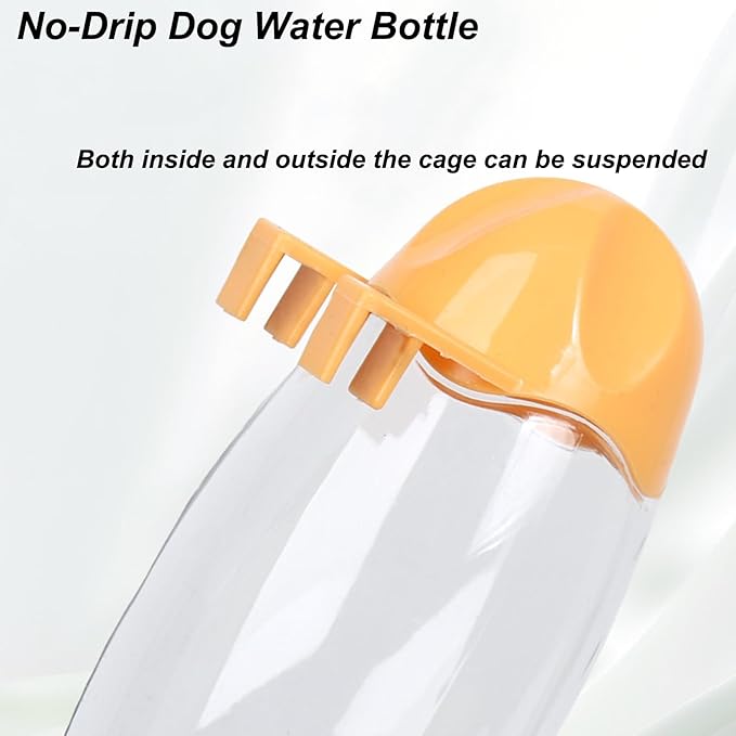 No-Drip Water Bottle/Feeder for Hamsters/Guinea Pigs/Ferrets/Rabbits/Cats and Dogs, Small Animals and Small Pets - for Use in Cages, Crates or Suspension Mounts.13.5 oz. Nozzle 10 mm, Orange