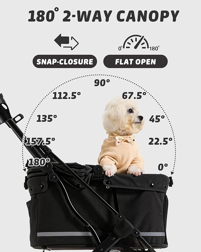 797Audio Dog Stroller for Small Medium Dogs,Pet Stroller for Cats Puppy Up to 121lbs,Foldable,One Click Folding,4 Wheel Shock Absorption,Adjustable Canopy with Sun Shades,Removable Washable Pad(Black)