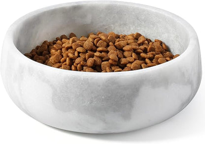 Marble Dog Bowl, 5lbs Non-Slip Cat and Dog Food Bowl Dish, Non-Tipping Weighted Puppy Pet Dish, Grey Stone Durable Food and Water Bowls, Easy to Clean, Holds 4 Cups