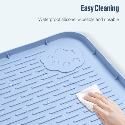 Pee Pad Holder for Dogs, 34" x 22" Silicone Pee Tray Mat Leak-Proof, High Edge, No Spill Pet Pad Holder for Puppy, Cat, Rabbit, Training Pads for Floor Protection, No Pee Pads (Blue)