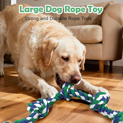 SZEE Dog Rope Toy for Large Dogs, 37 Inch 5 Knots, Tug of War Rope for Large Breeds, for Energy Release & Boredom Relief (Green & Blue)