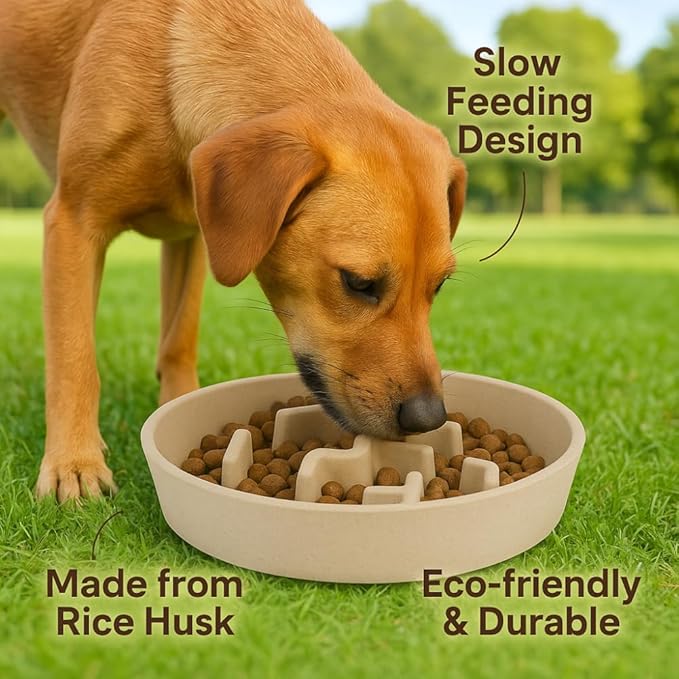 Sustainable Dog Slow Feeder Bowl – 27.7 OZ (820 ML) | Eco-Friendly Material, Dishwasher Safe | Suitable for Dry and Wet Food | Durable and Easy to Clean | Off White