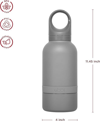 Ubbi Pup & Me Insulated Stainless Steel Dog Water Bottle with Attached Bowl, 32 oz Portable Leakproof Travel Bottle for Dogs and Owners, Charcoal Gray