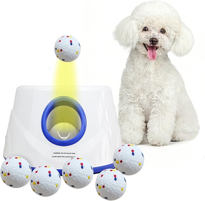Automatic Dog Ball Launcher, Dog Ball Throw Launcher, 3 Adjustable Distance 20-45FT, with 6 2.3-inch ETPU Balls, for Small/Medium Dogs, Indoor and Outdoor Interactive Toys