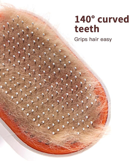 Cat Brush with Release Button, Self Cleaning Slicker Cat Hair Brush for Cat, Dog, Rabbit, Pig, Indoor Pet Hair Shedding Tool Stainless Steel Bristle Soft Rubber Tips, Orange
