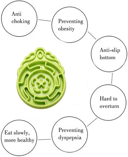 Slow Feeder Dog & Cat Bowl - Interactive Maze Puzzle Dish for Healthy Digestion, Anti-Gulping Food Grade Feeder(Green)