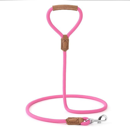 Mile High Life Leather Dog Leash, Heavy Duty Strong Genuine Leather Handle Rope Leash Soft and Comfortable for Small Medium Large Dogs (Hot Pink, 60 Inch)
