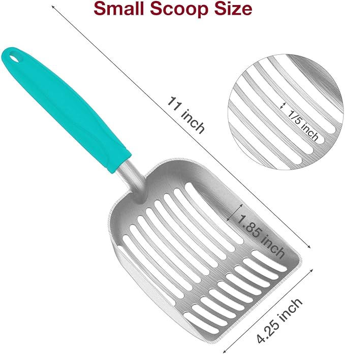 Cat Litter Scoop, Kitty Metal Scooper, Aluminum Alloy Sifter, Kitten Pooper Lifter, Deep Shovel, Long Handle, Poop Sifting, Durable, Heavy Duty, for Litter Box