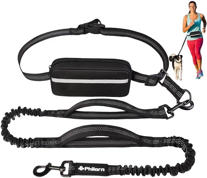 Philorn Hands Free Dog Leash with Pouch, Adjustable Waist Leash for Dog Walking, Running Leashes for Medium Large Dogs, Waist Dog Leashes with Dual Handles and Durable Bungee for Jogging Hiking