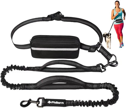 Philorn Hands Free Dog Leash with Pouch, Adjustable Waist Leash for Dog Walking, Running Leashes for Medium Large Dogs, Waist Dog Leashes with Dual Handles and Durable Bungee for Jogging Hiking