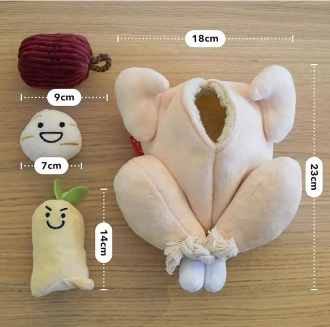 Glow Pups Plush Dog Toy Set of 4, Interactive Squeaker Toys for Dogs, Plush Material, Hide and Seek Game, Food Parody Design, Peach Color, Fun and Durable for Puppies