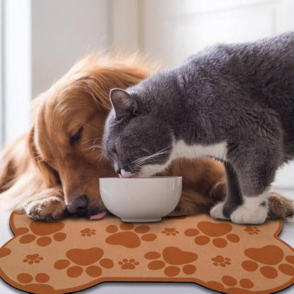 Dog Food Mats for Floors Waterproof, Pet Feeding Absorbent Water Bowl Mat Cat Placemats Brown Bone Shape 25.5 * 17 inch