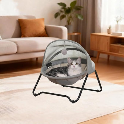 Cat Hammock Bed Elevated cat Bed, Comfortable and Breathable Pet Bed with Awning and Plush Toy, No-Tools Assemble, Cover Removable and Washable, Suitable for Indoor and Outdoor Use
