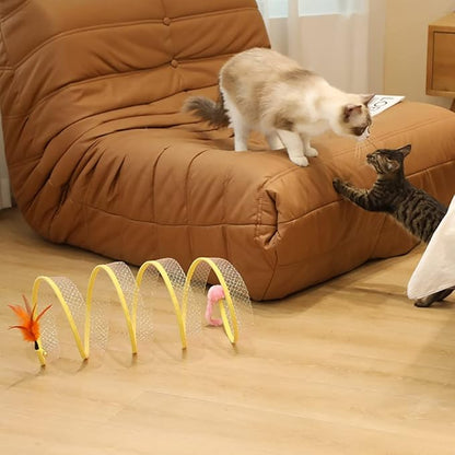 Generic Cat Interactive Toys Pet Spring Game Folding Indoor S-Type Cat Tunnel Toy for Puppy Kitten Accessories Home B Sisal Round