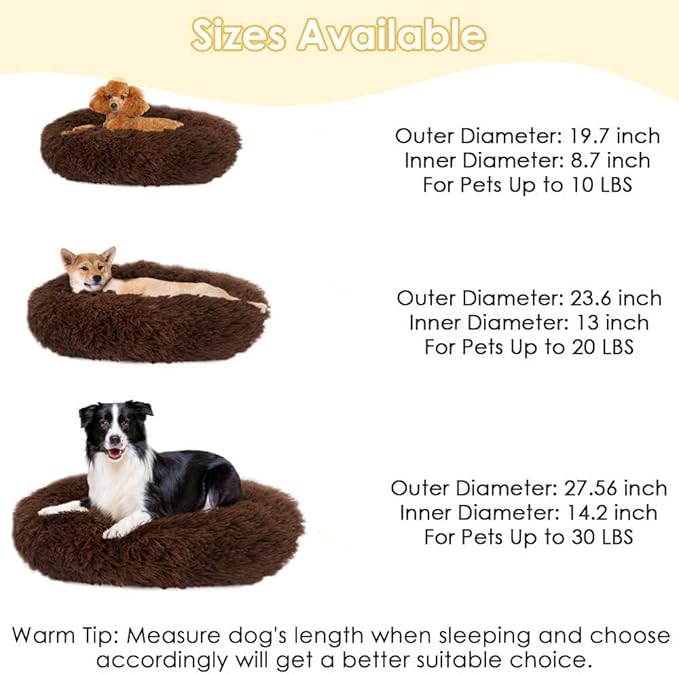 Cat Beds for Indoor Cats - Cat Bed Washable 20/24 inches, Dog Beds for Small Medium Dogs, Anti Anxiety Round Fluffy Plush Faux Fur Pet Bed, Thick Bottom (Coffee, Medium)