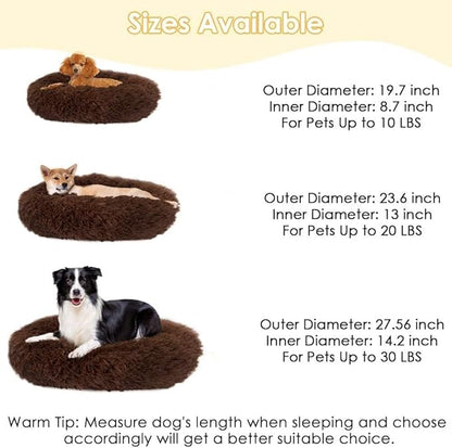 Cat Beds for Indoor Cats - Cat Bed Washable 20/24 inches, Dog Beds for Small Medium Dogs, Anti Anxiety Round Fluffy Plush Faux Fur Pet Bed, Thick Bottom (Coffee, Medium)