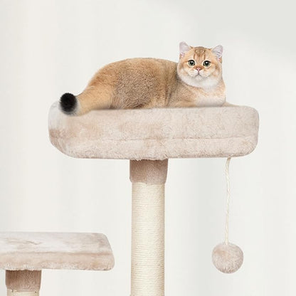 MIAO PAW Cute Cat Tree Tower for Indoor Cat Tower with Scratching Post Modern Activity House Hammock Hanging Ball Condo with Board Beige