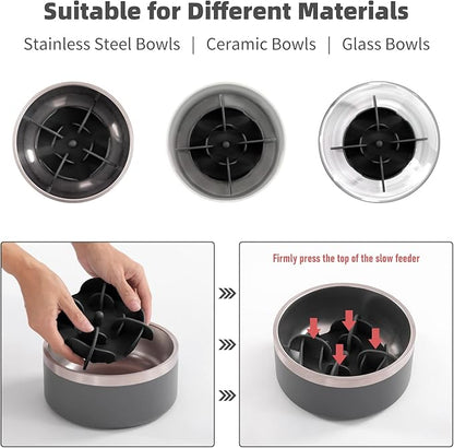 Jaoul Slow Feeder Dog Bowls Insert for Large Breed, 7 Inch Cuttable Slow Feeder Insert with 32 Octopus Suction Cups for Medium Large Size Dog Food Bowl (X-Large, Black)