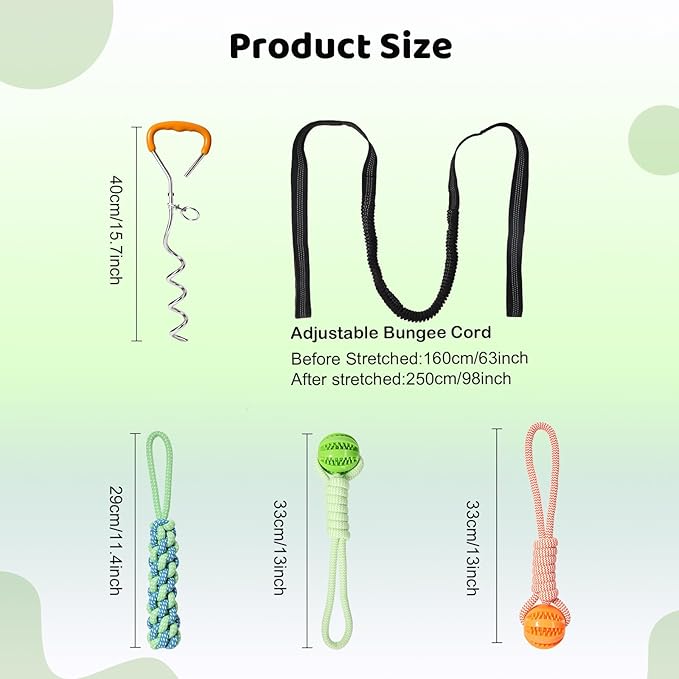 Bungee Tether Tug Outdoor Dog Toy for Dogs, Tug of War Toy with Stake, 2 Puzzle Balls, Cotton Stick Toys, Outdoor Interactive Dog Toys for Lawns, Tug of War Dog Toy for Multi-Pet Households, Orange
