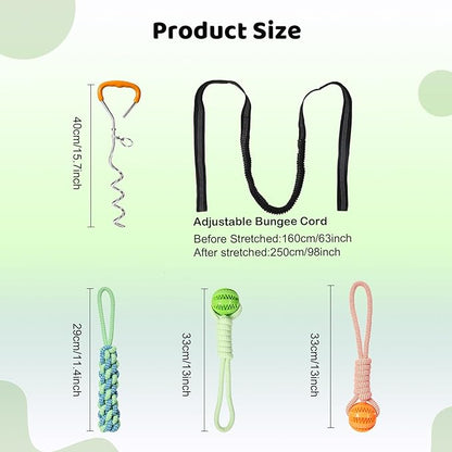 Bungee Tether Tug Outdoor Dog Toy for Dogs, Tug of War Toy with Stake, 2 Puzzle Balls, Cotton Stick Toys, Outdoor Interactive Dog Toys for Lawns, Tug of War Dog Toy for Multi-Pet Households, Orange