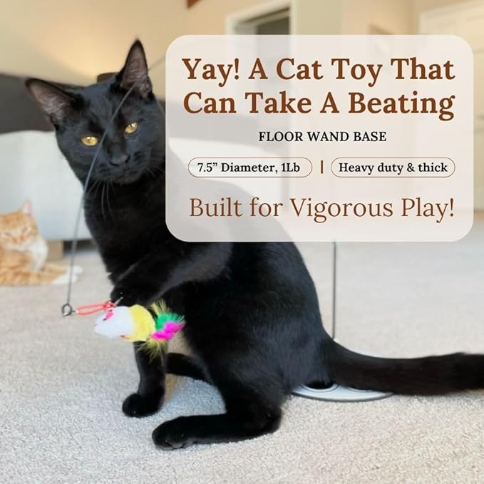 Cat Wand Toy for Indoor Cats - 43 Inch Retractable Fishing Pole Teaser - 9 Feather Attachments - Weighted Round Base - Suction Cup Mount - Bored Adult Feline Hunting Exercise - Kitten Juguetes Set