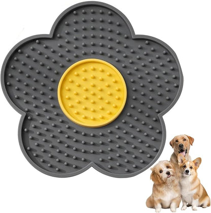 renvena Cat Lick Pad Slow Feeder Flower Shape Silicone Mat with Suction Cups for Kittens Small Dogs Easy Clean Grey One Size