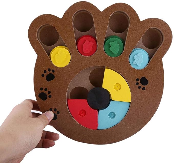 Dog Puzzle Toy, Wooden Dog Food Treat Toys Dog Puzzle Feeder Interactive Dog Training Toys for Dog Iq Training Slow Feeding and Mentally Stimulating(Paw Print Type)