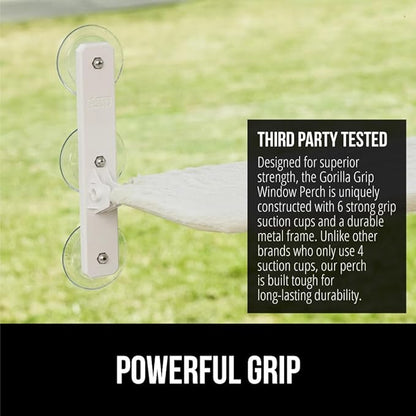GORILLA GRIP Cat Window Perch, Foldable Cat Window Hammock Bed with 6 Large Suction Cups, Cordless Indoor Wall Shelves, Strong Metal Frame Holds 40lbs, Reversible Washable Sherpa Cover, Large Beige