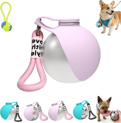 Foldable Pet Water Bottle for Travel, 2 in 1 Portable Dog Water Bottle, 304 Stainless Steel Compact Dog Drinking Bottles Leak Proof & Silicone Bowl for Walking Hiking (Pink)