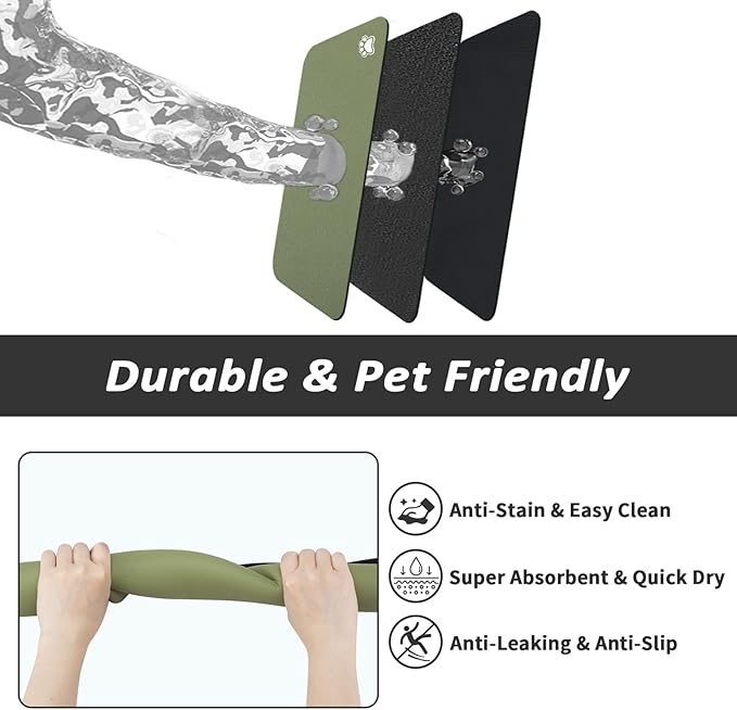 Dog Food Mat - Absorbent Cat Mat for Food and Water, No Stains Pet Feeding Bowl Mat, Easy to Clean Pet Placemats, Quick Dry Dog Water Dispenser Mat for Messy Drinkers | Paw Green 24"x36"