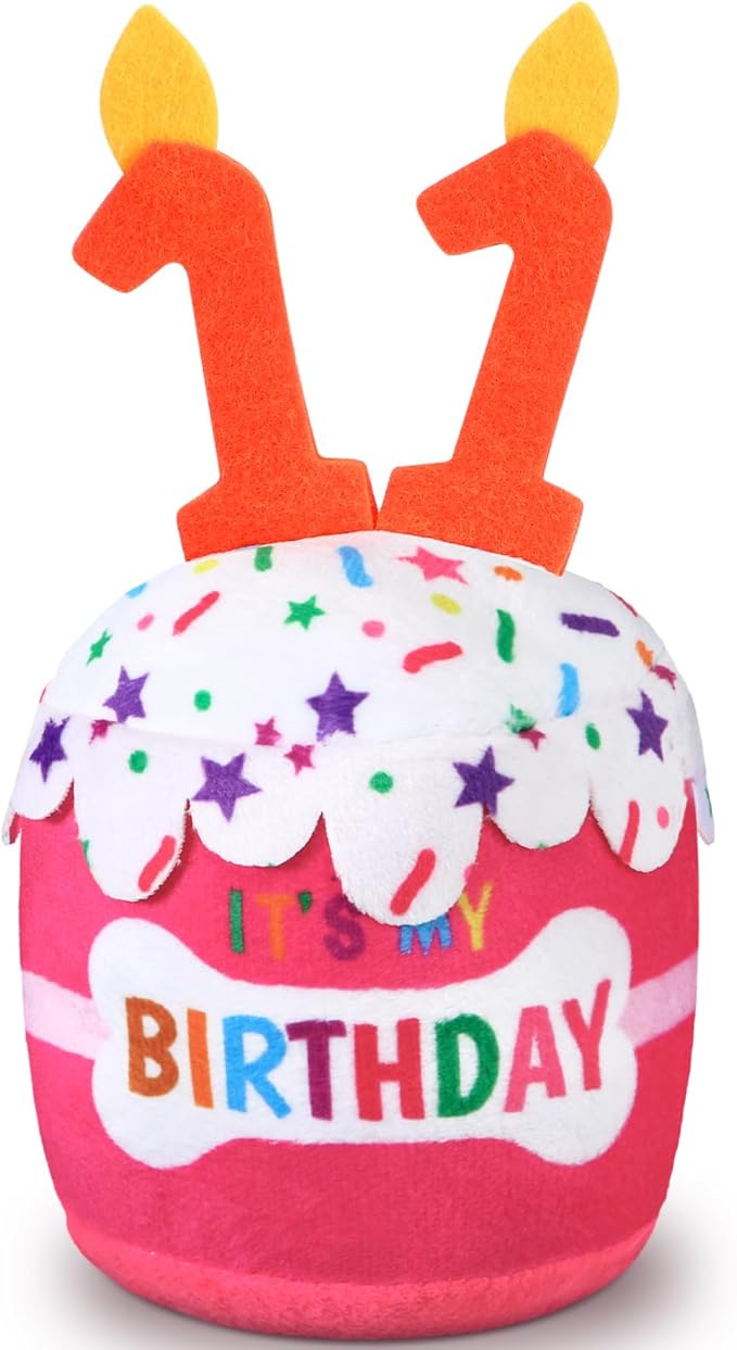 Dog Birthday Cake Toy Accessories for Girl Boy Gifts, Squeaky Plush Toy for Dog Birthday Party Decor Favor for Large, Medium and Small Dogs(11th,Pink)