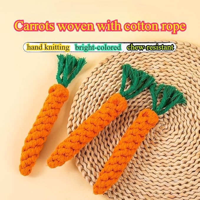 2 PCS Carrot Dog Rope Toys for Dogs, Durable Chew Toys for Aggressive Chewers, Entertainment and Interaction, Teeth Cleaning and Chewing, All-Cotton