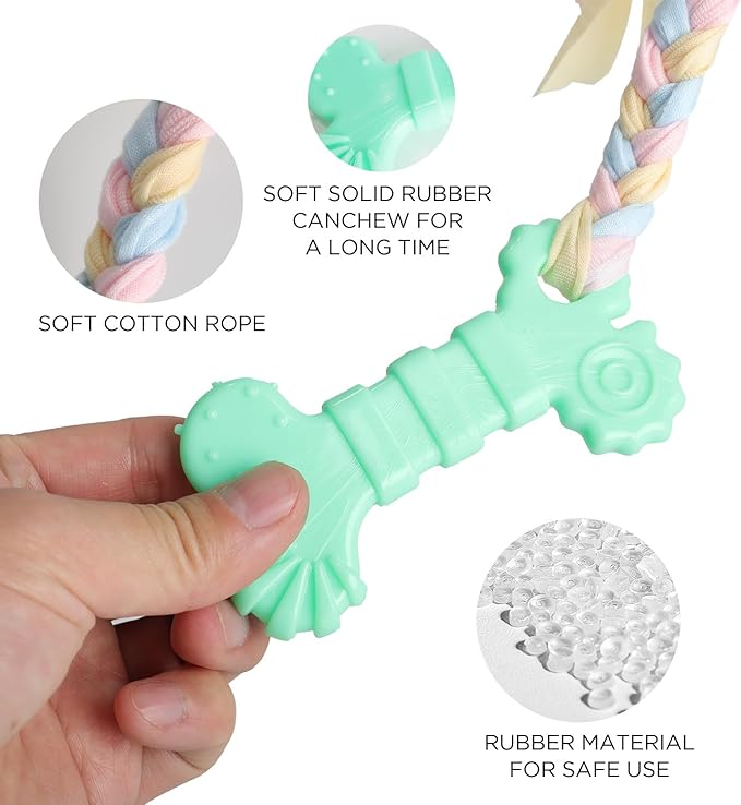 4 PCS Chew Toys for Teething, Soft Rubber Puppy Chew Toys, Puppy Teething Ring, Rope Dog Toys, Funny Interactive Toy for 2-8 Months Teething Small Dogs