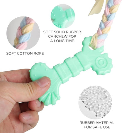 4 PCS Chew Toys for Teething, Soft Rubber Puppy Chew Toys, Puppy Teething Ring, Rope Dog Toys, Funny Interactive Toy for 2-8 Months Teething Small Dogs