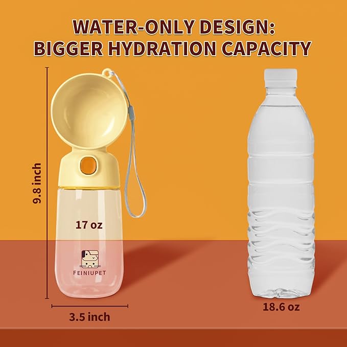 Portable Dog Water Bottle, Large-Capacity Travel Water Dispenser for Cats and Small Dogs - Yellow