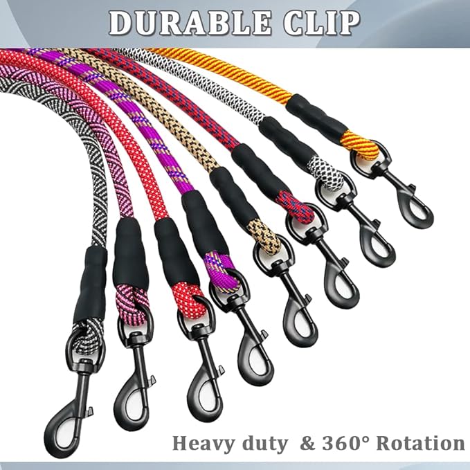 MayPaw Heavy Duty Rope Dog Leash, 3/4/5/6/7/8/10/12/15/20 FT Nylon Pet Leash, Soft Padded Handle Thick Lead Leashes for Large Medium Dogs (Black, 1/2" * 8')