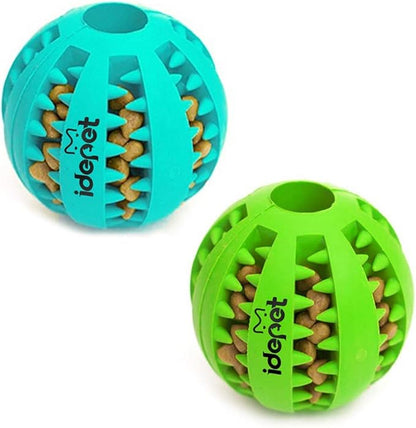 Idepet Dog Toy, Nontoxic Bite Resistant Toy for Pet Dogs Puppy Cat, Dog Pet Food Treat Feeder Chew Tooth Cleaning Exercise Game IQ Training Ball (3.15 inch, Blue&Green)