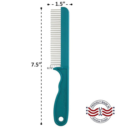 Super-Groom Combs with Smooth Rotating Teeth for Painless Mat Removal (30 Fine-Spaced Teeth, Teal Green)